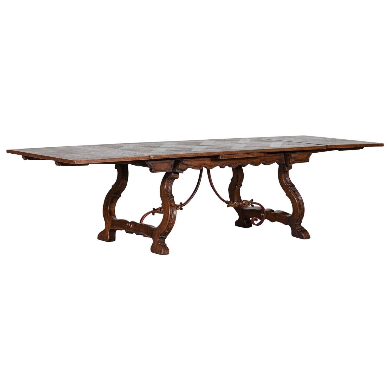 Spanish Extending Oak & Iron Dining Table