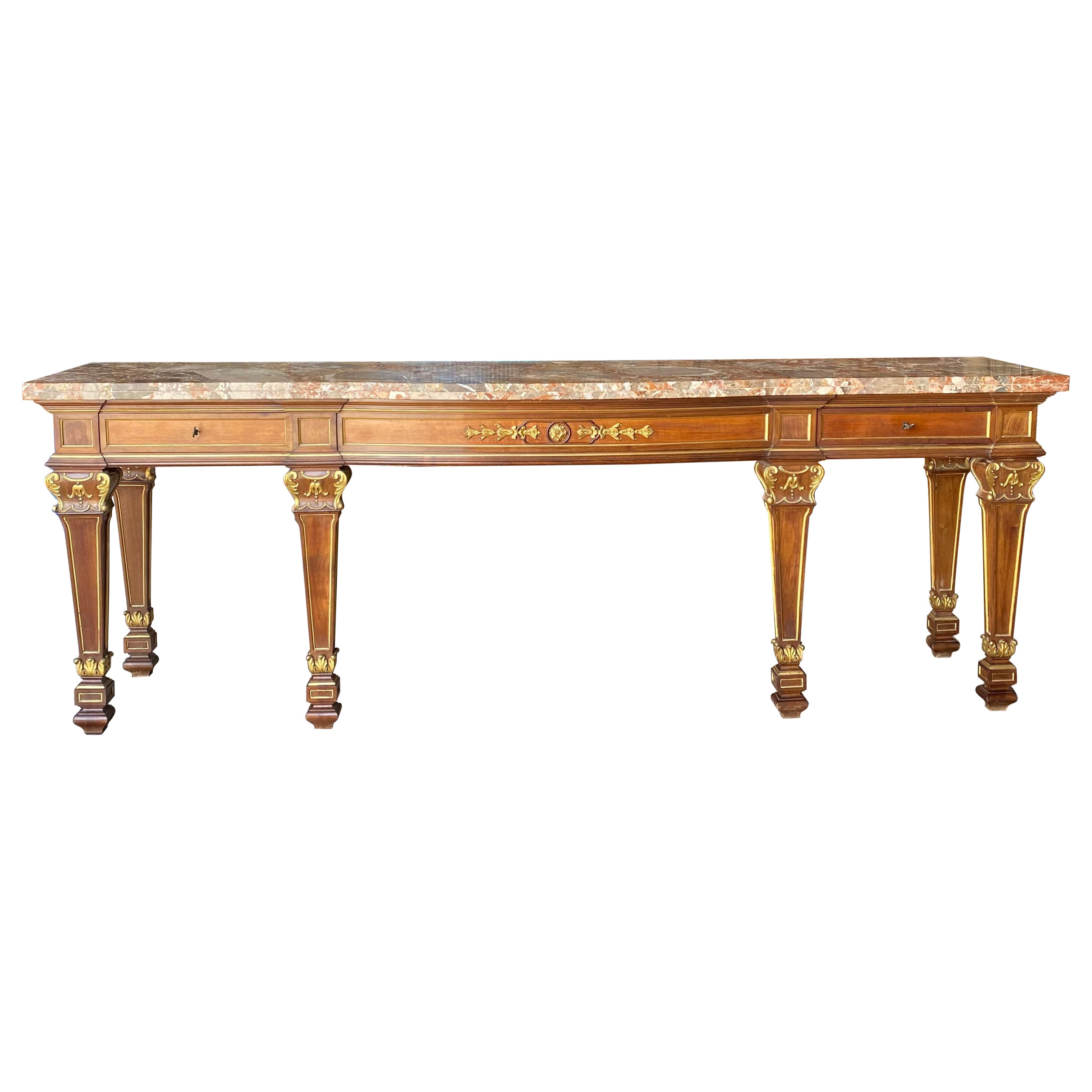 Monumental Walnut Finely Constructed MarbleTop Server Console at 1stDibs