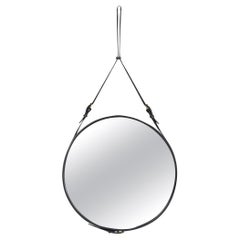 Gubi Adnet Black Leather Wall Mirror Ø70 Designed by Jacques Adnet in Stock