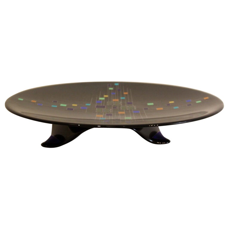 Contemporary Modern Glass Art Barrett Memphis Style Circle Charger