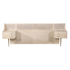 Mid-Century Modern Cane Back Queen Headboard by Weiman in Bleached Washed Finish