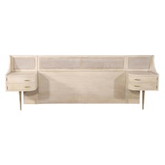 Vintage Mid-Century Modern Cane Back Queen Headboard by Weiman in Bleached Washed Finish