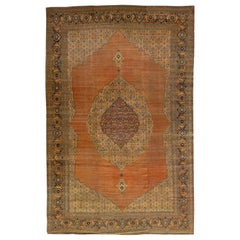 Orange Antique Tabriz Handmade Oversize Persian Wool Rug with Medallion Design