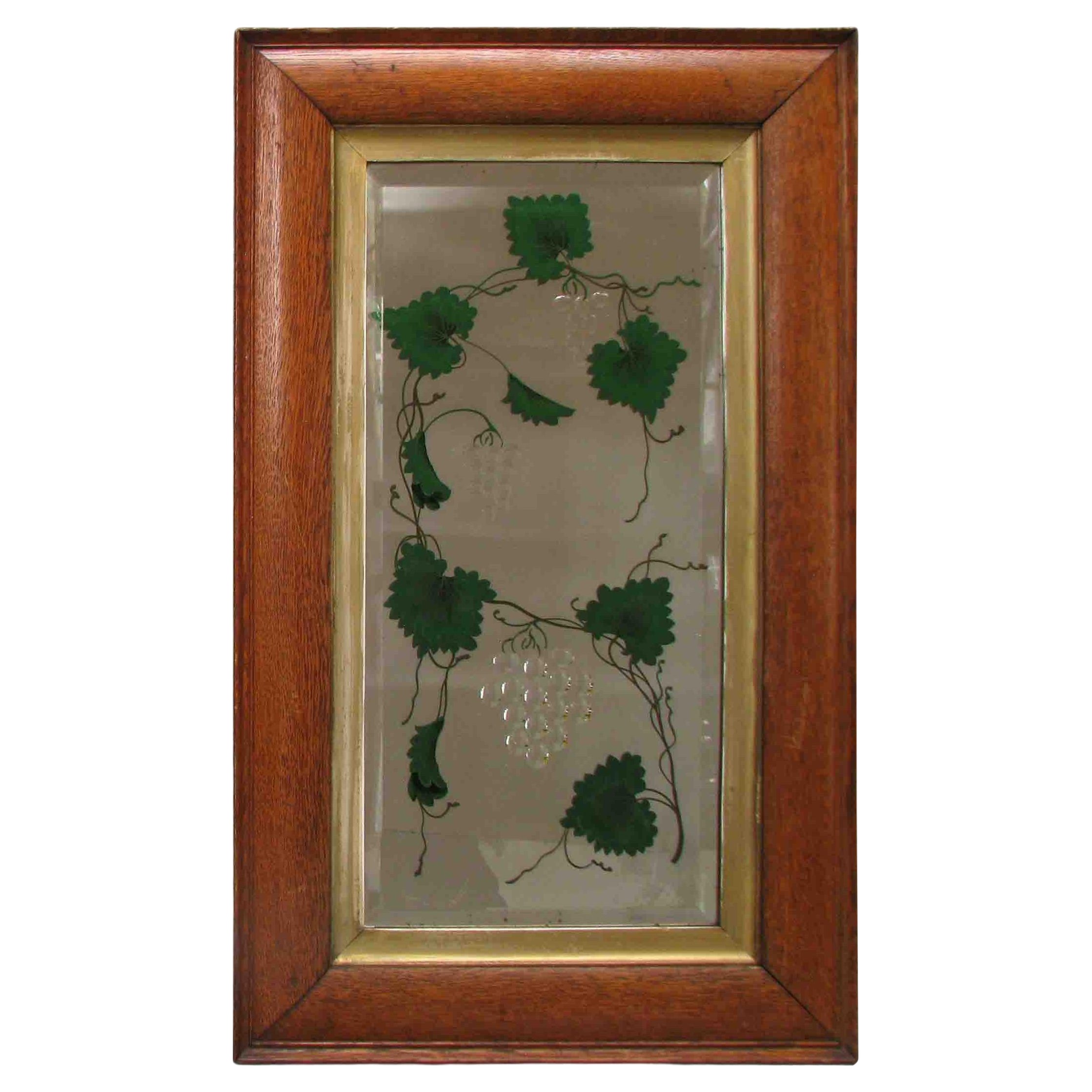 Unusual Arts and Crafts Verre Eglomise Mirror in Oak Frame For Sale