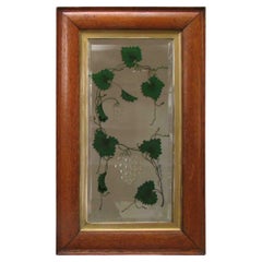Unusual Arts and Crafts Verre Eglomise Mirror in Oak Frame