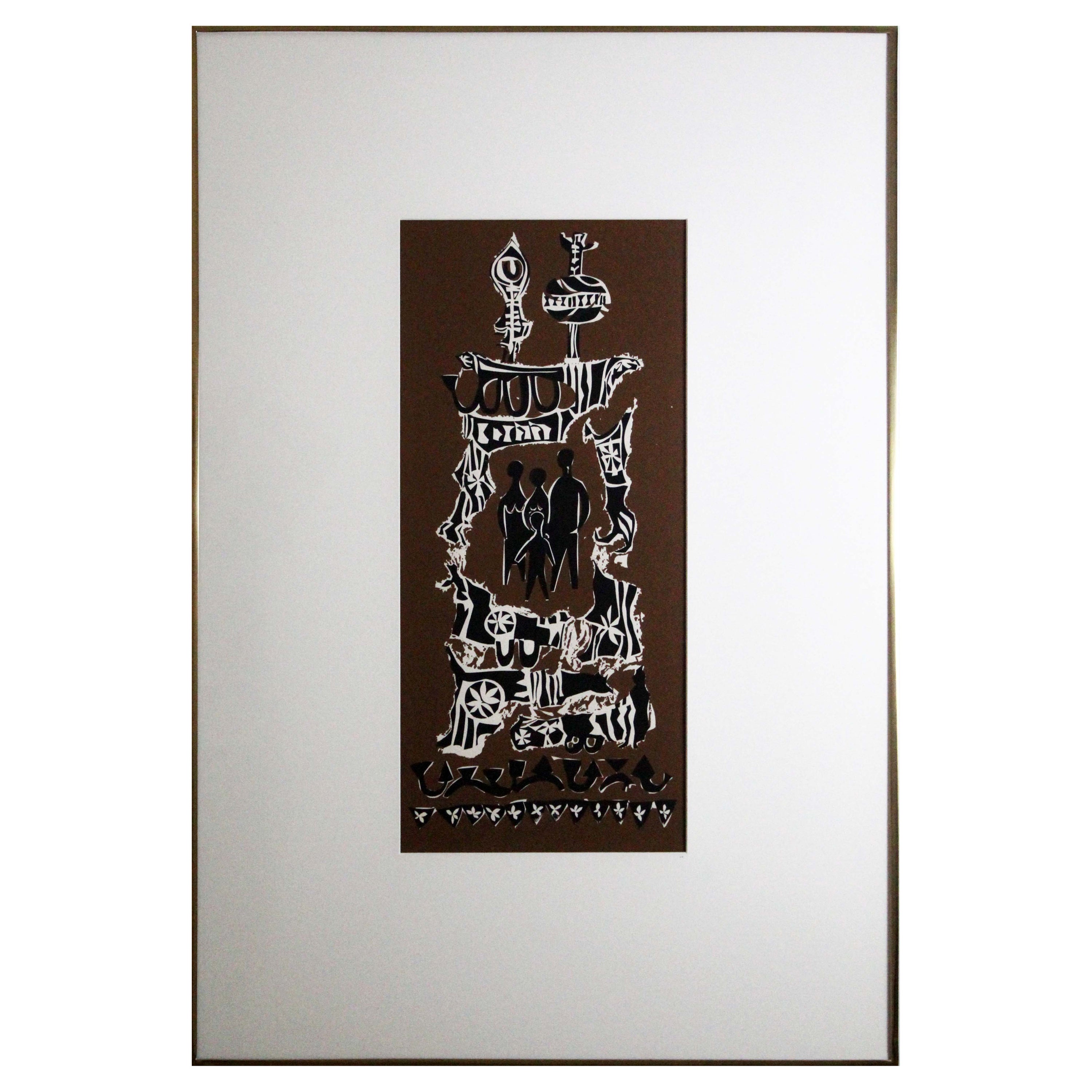 Arthur Schneider Brown Judaical Religious Themed Modern Lithograph Framed For Sale