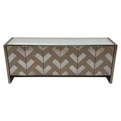 Mid-Century Brushed Bronze and Chrome Finish Credenza with Mirrored Top by Ello