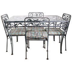 Vintage 5 Pc. Wrought Iron and Glass Garden Patio Dining Set by Meadowcraft