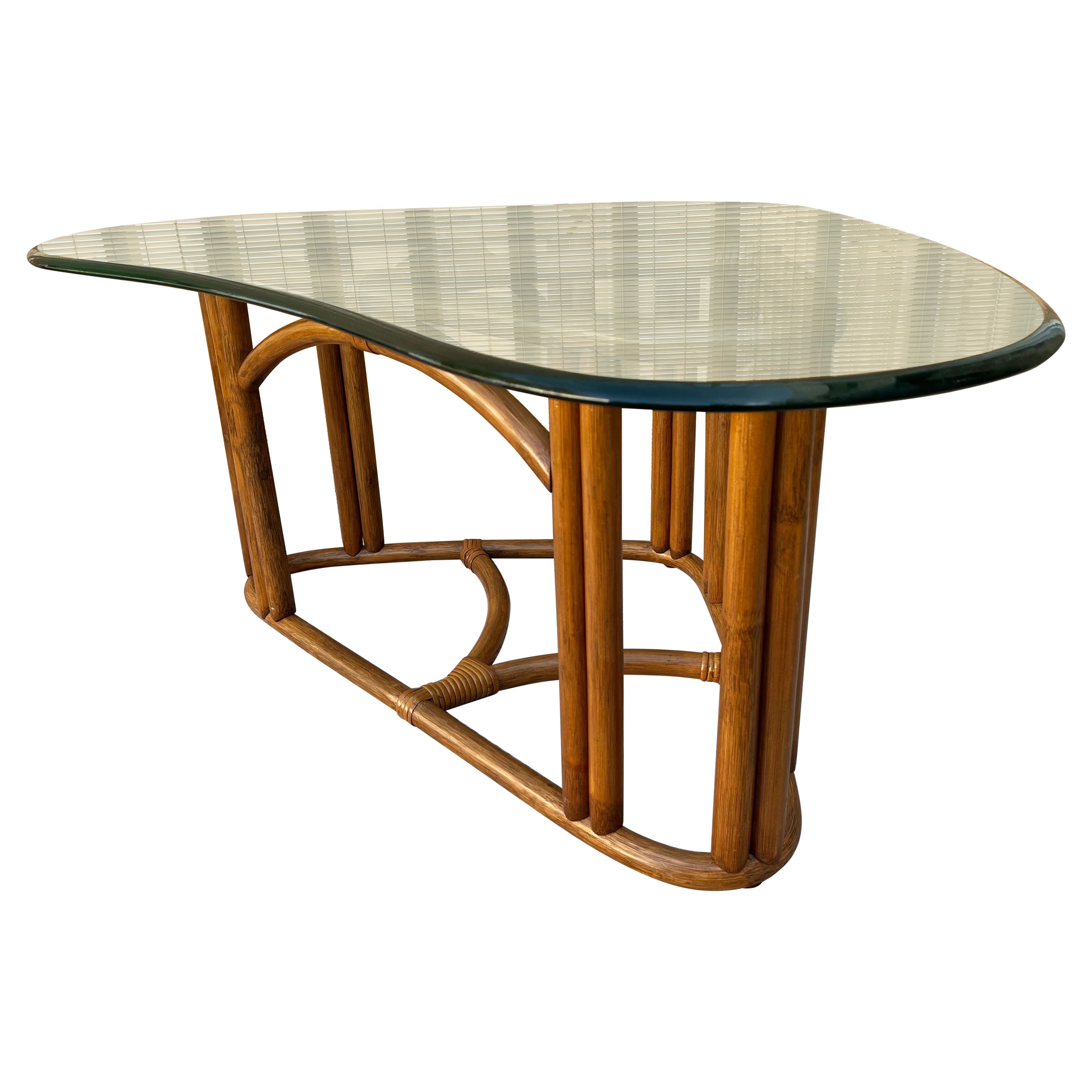 1980s Coastal Style Triangular Rattan Coffee Table in the Franco Albini Style