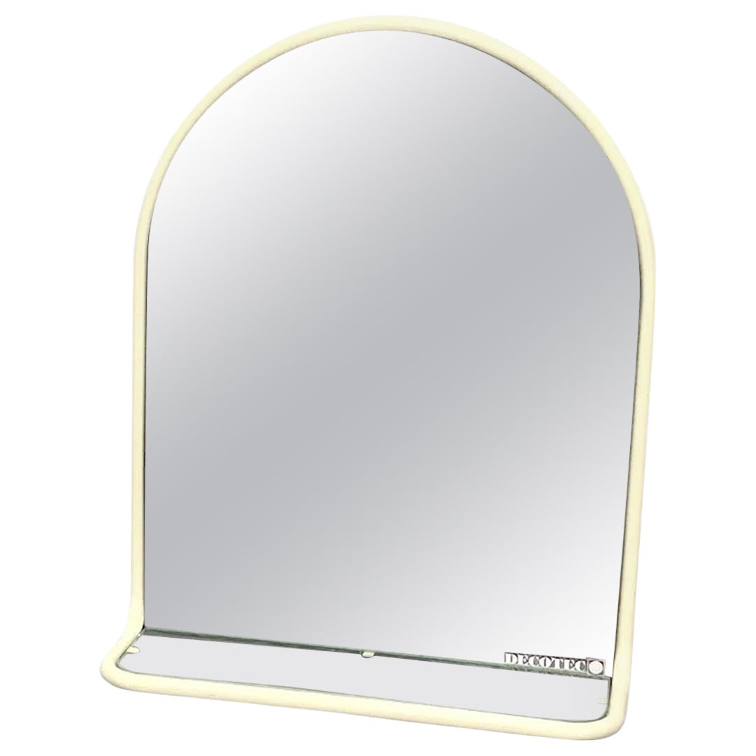 French Postmodern Round Arch Wall Mirror with Shelf by DecoTec, Ivory.