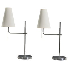 Bergboms, Pair of Table Lamps, Chrome, Sweden, 1970s