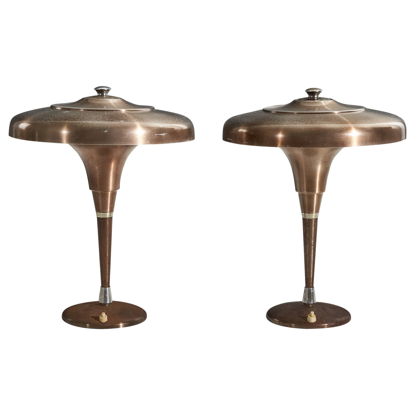 Italian Designer, Table Lamps, Brass, Italy, 1940s