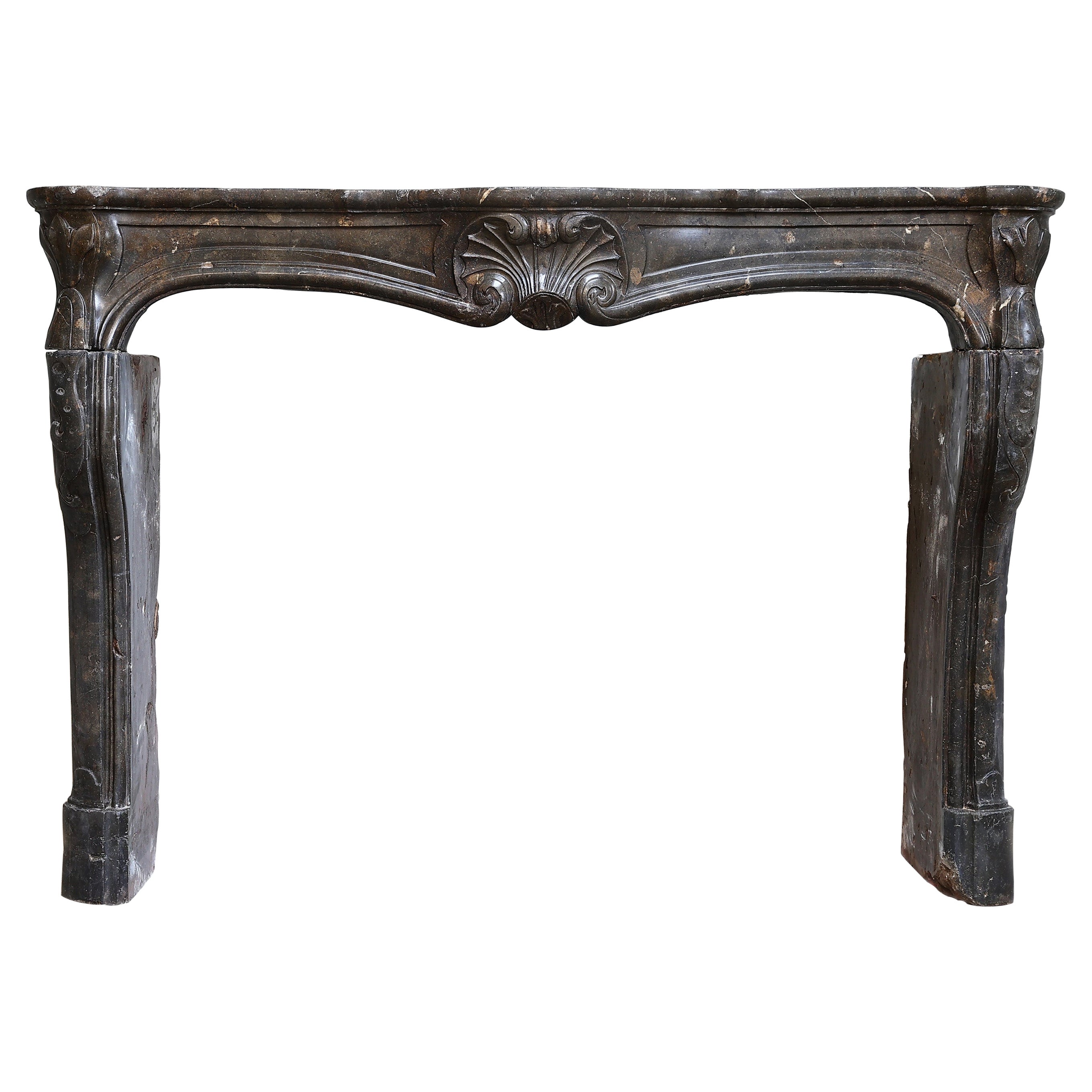 19th Century Fireplace of Burgundy Marble Stone in Style of Louis XV For Sale