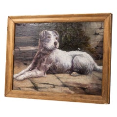 Antique Oil on Canvas of a Terrier Dog in Gilt Frame Wall Art, c.1900s