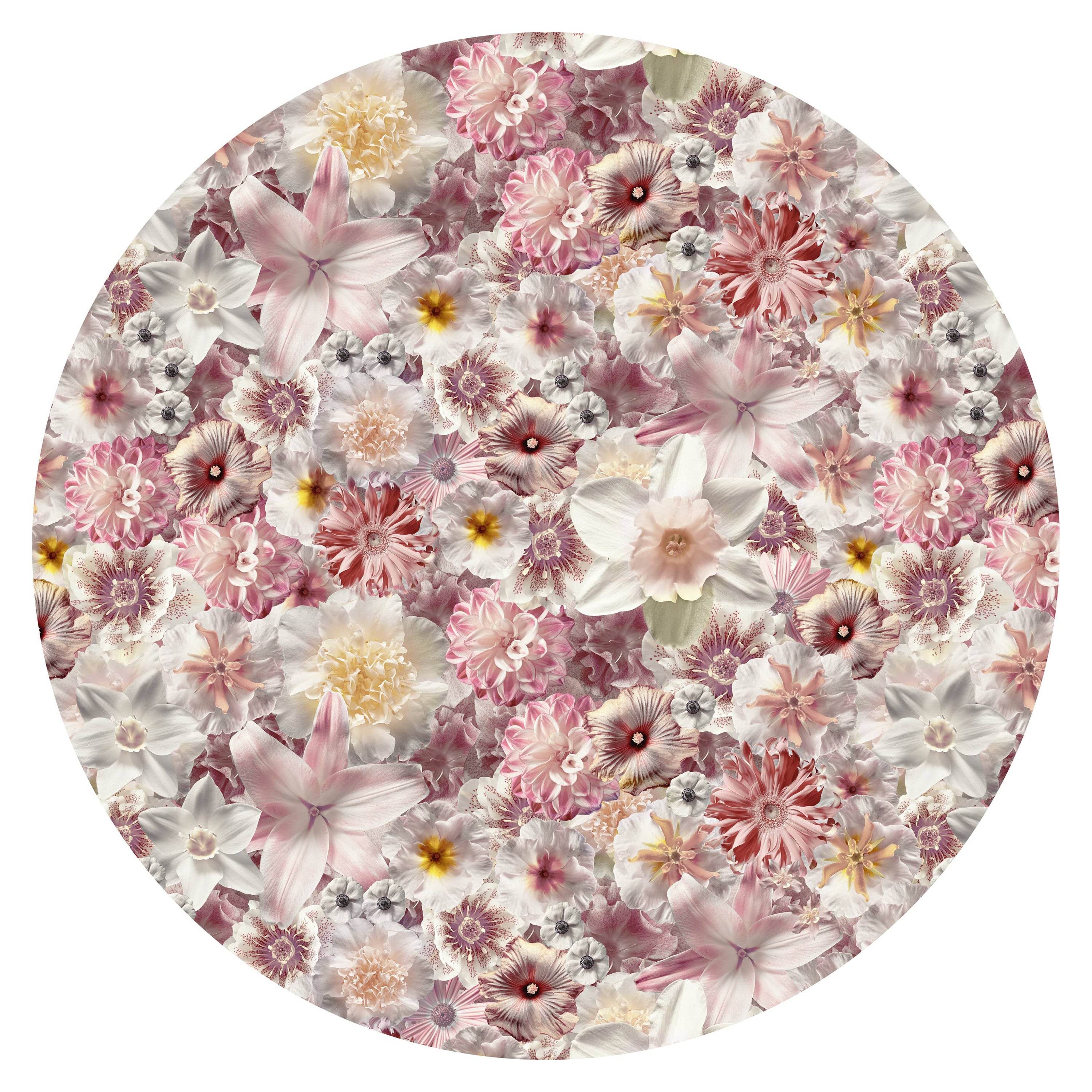Moooi Small Flowergarden Day Round Rug in Wool with Blind Hem Finish For Sale