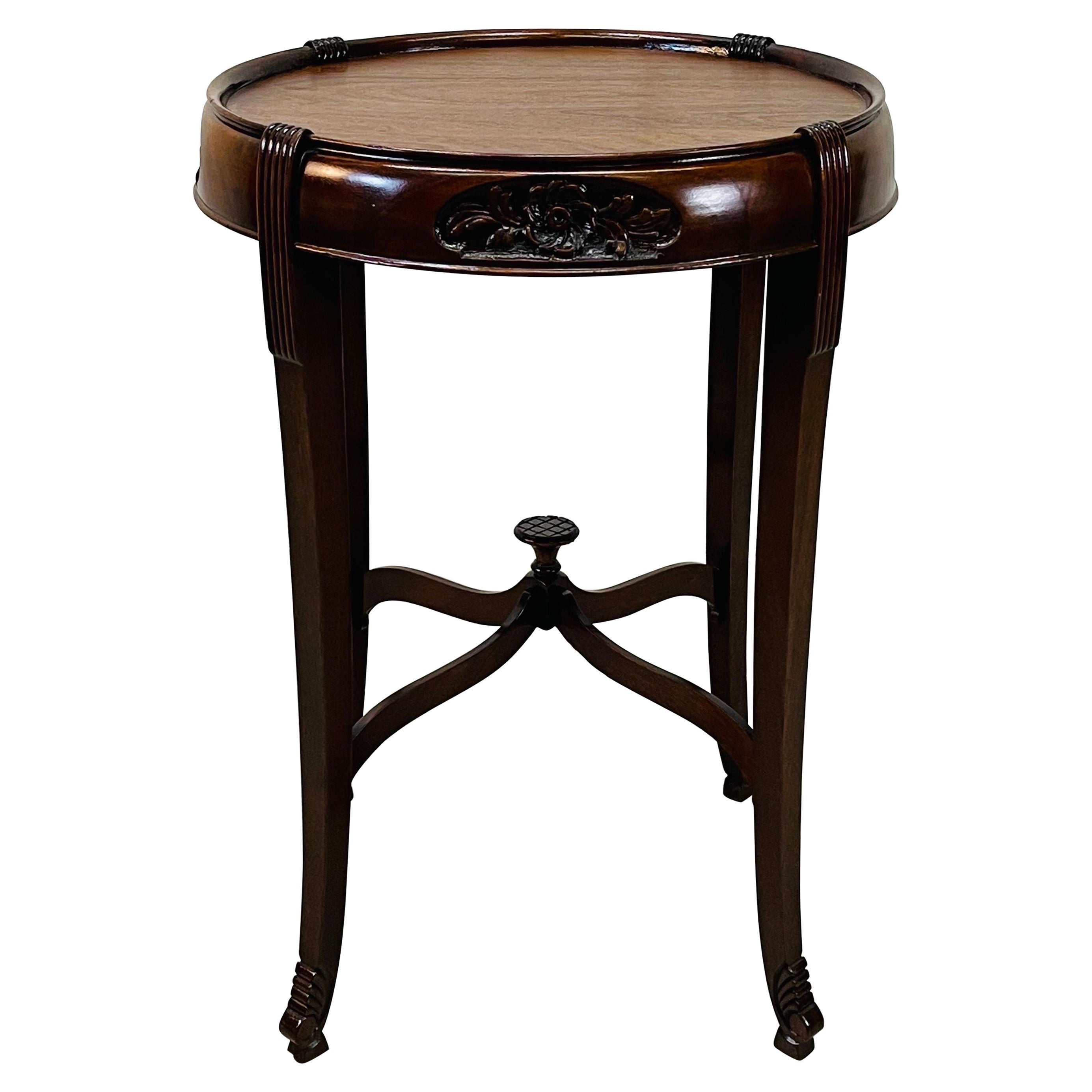 1950s Round Mahogany Carved Side Table For Sale