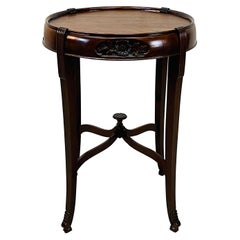 Vintage 1950s Round Mahogany Carved Side Table