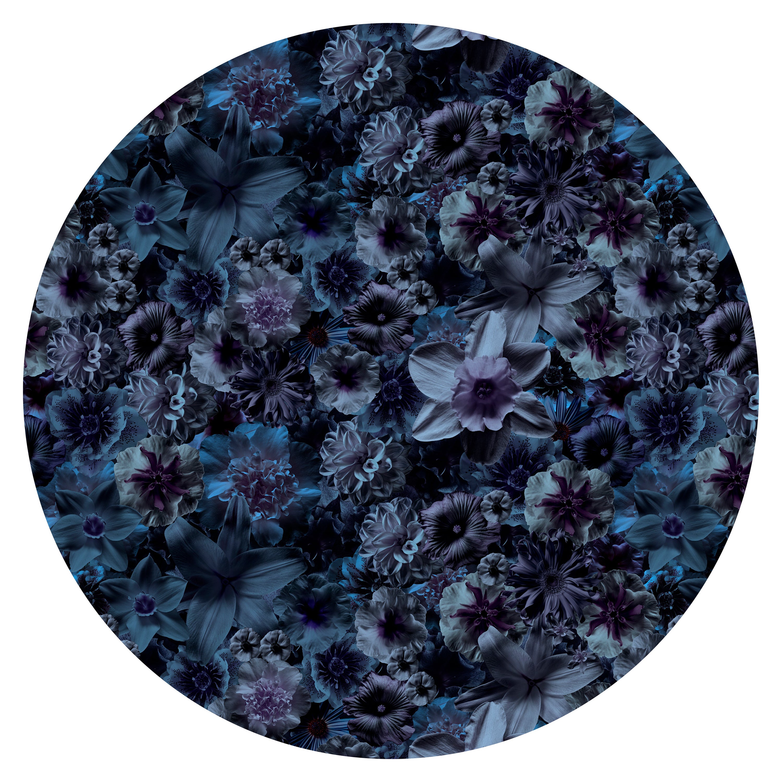 Moooi Small Flowergarden Night Round Rug in Wool with Blind Hem Finish For Sale