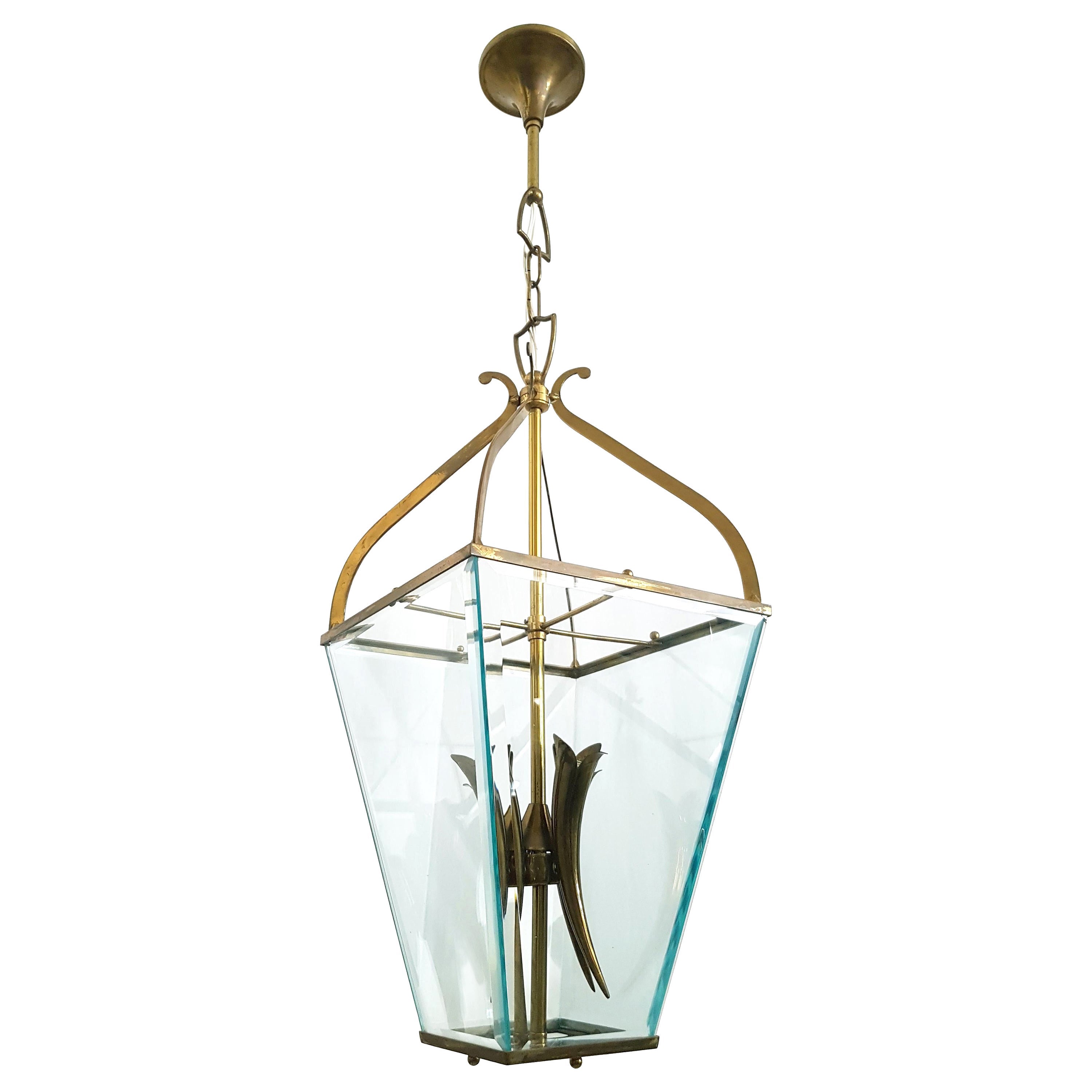 Italienischer Mid Century-Anhänger aus facettiertem Glas und Messing aus der Mitte des Jahrhunderts im Stil von G. Ulrich