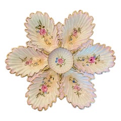 Antique Continental Pink & Gold Porcelain Ruffled Edge Oyster Plate, c. 1880's