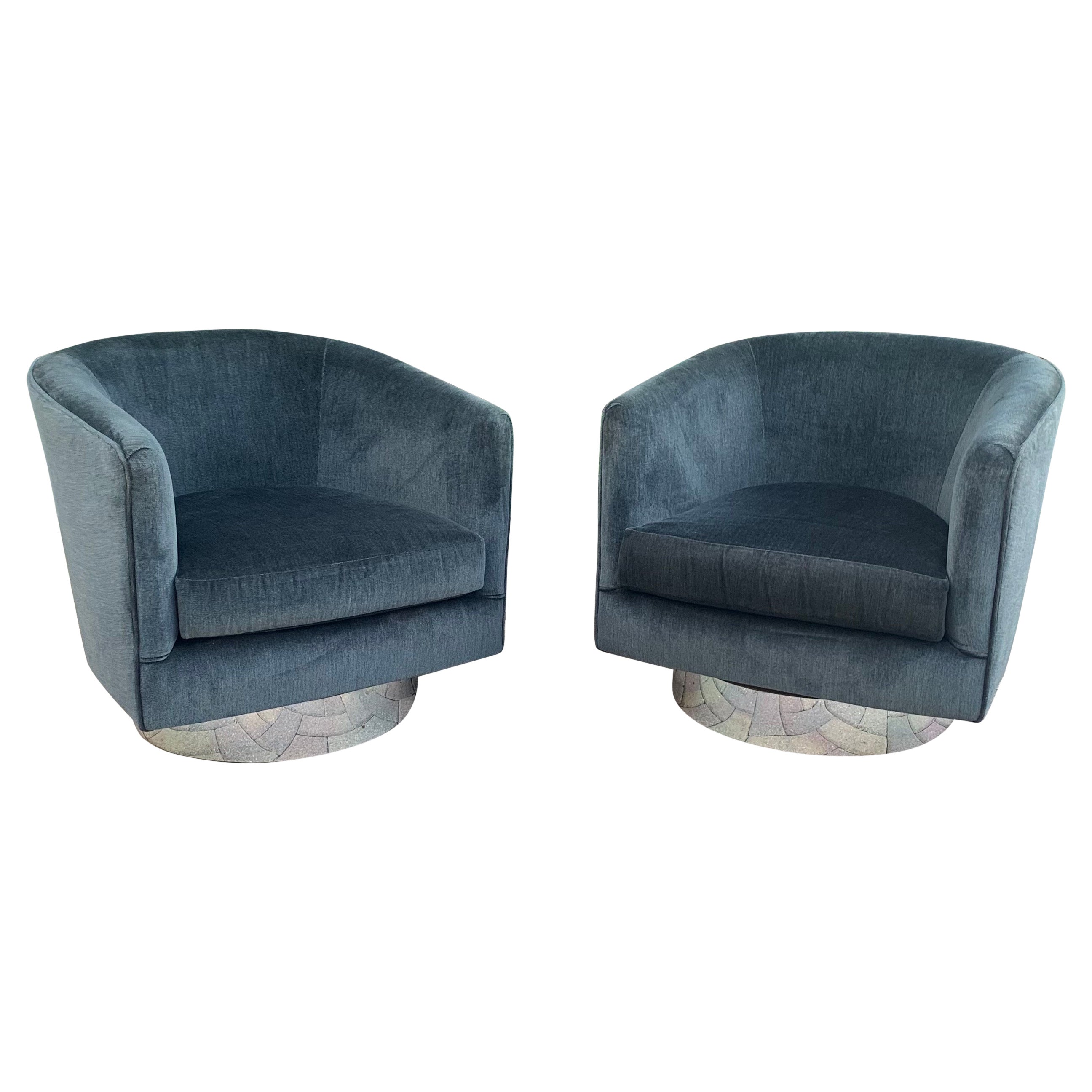 Mid-Century Modern Milo Baughman Style Swivel Lounge Chairs