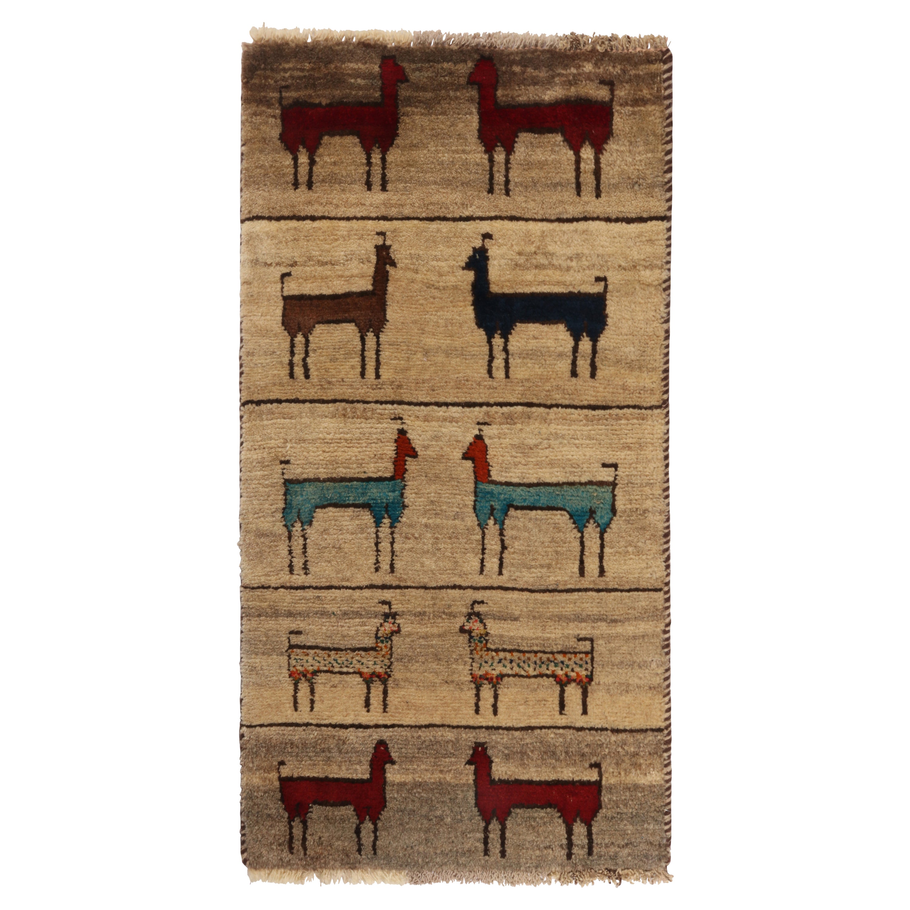 Vintage Persian Gabbeh Rug in Beige, Orange, Tiger Pictorial by Rug and