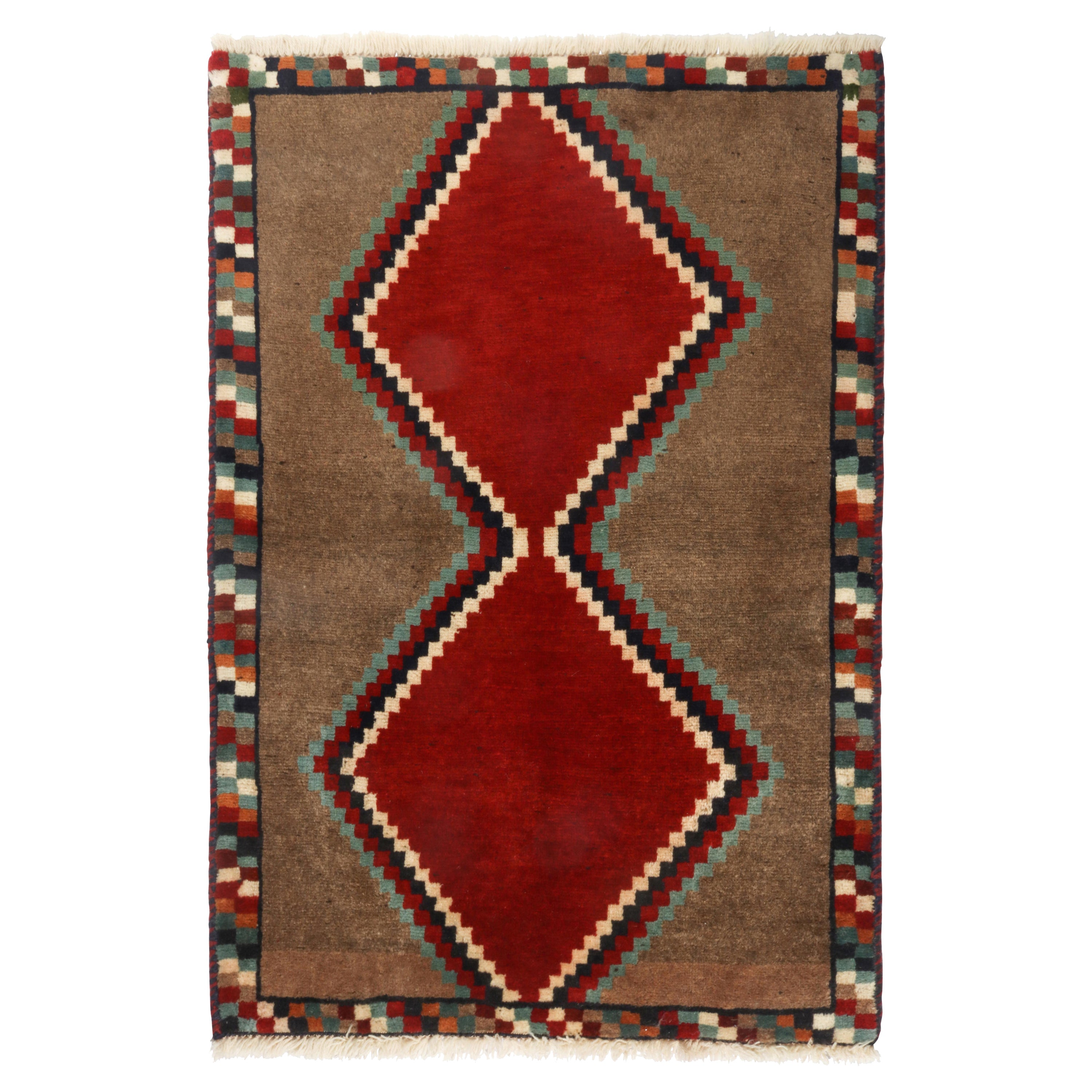 Gabbeh Diamond Pattern Vintage Gabbeh Tribal Runner in Brown and Black Lozenge Medallion by ...