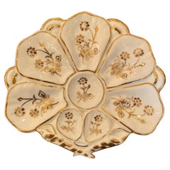 Antique Continental Porcelain Fan-Shaped Oyster Plate with Gold Leaf, circa 1890