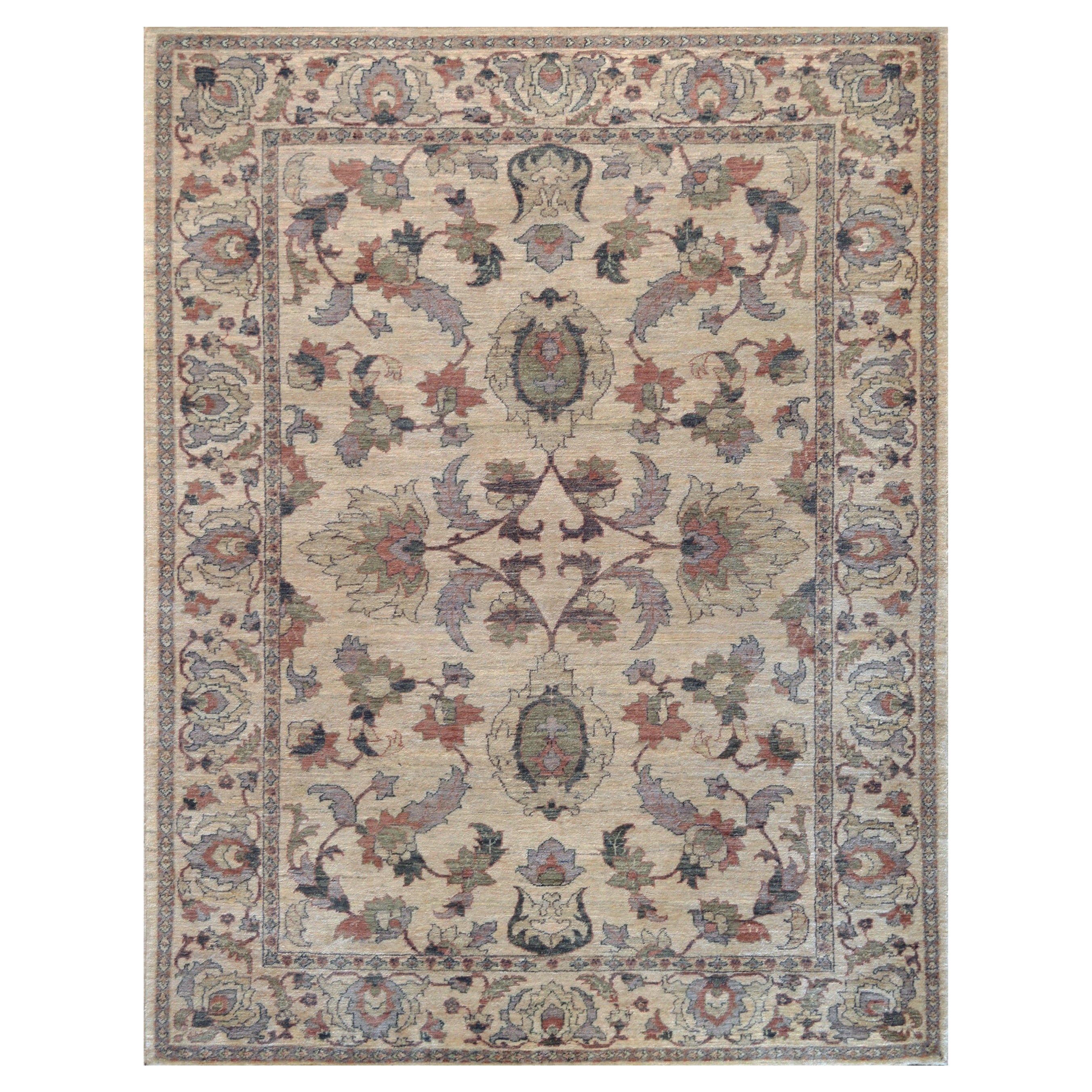 Handwoven New Agra-Inspired 100% Wool Rug For Sale
