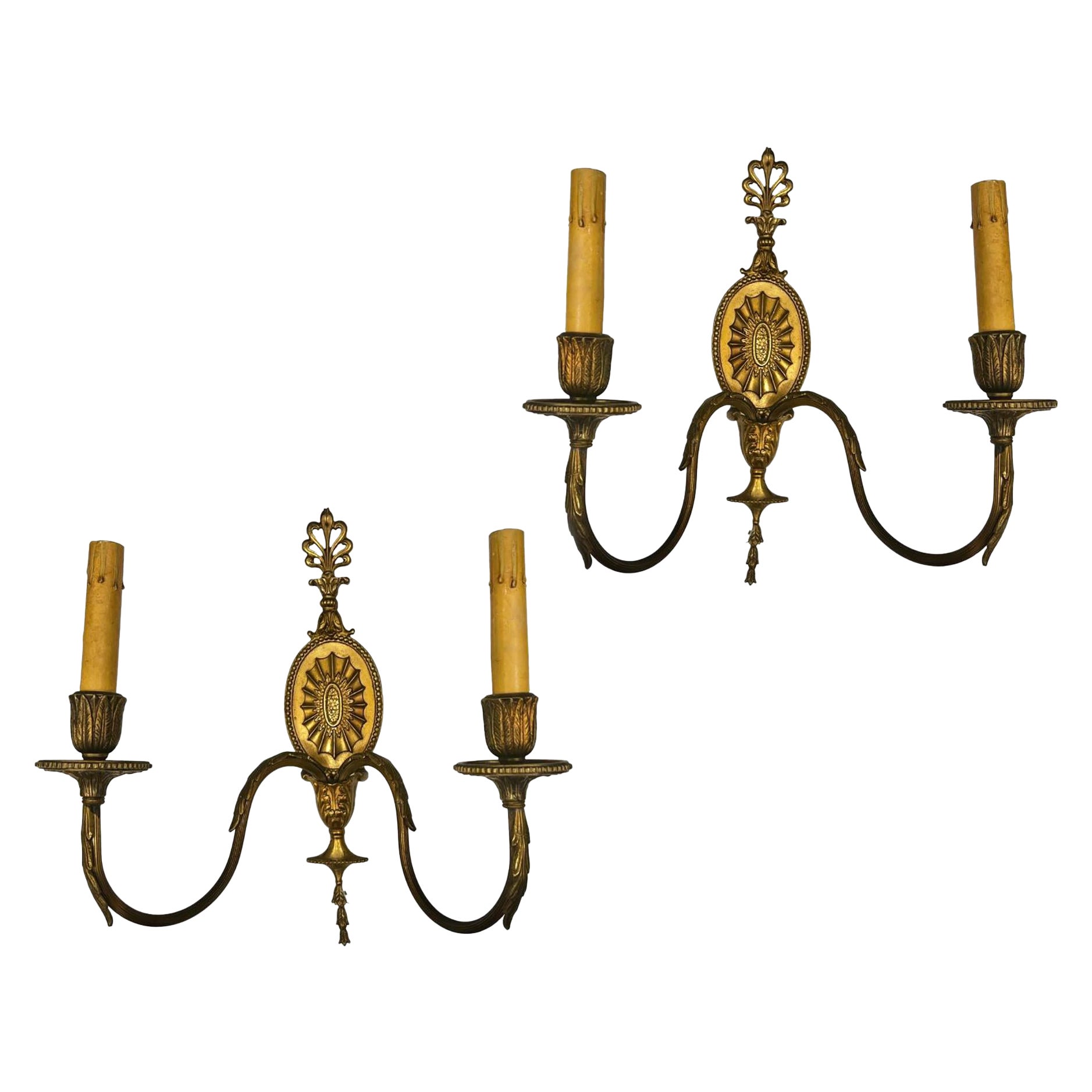 Pair French Gilt Bronze Neoclassic Sconces For Sale