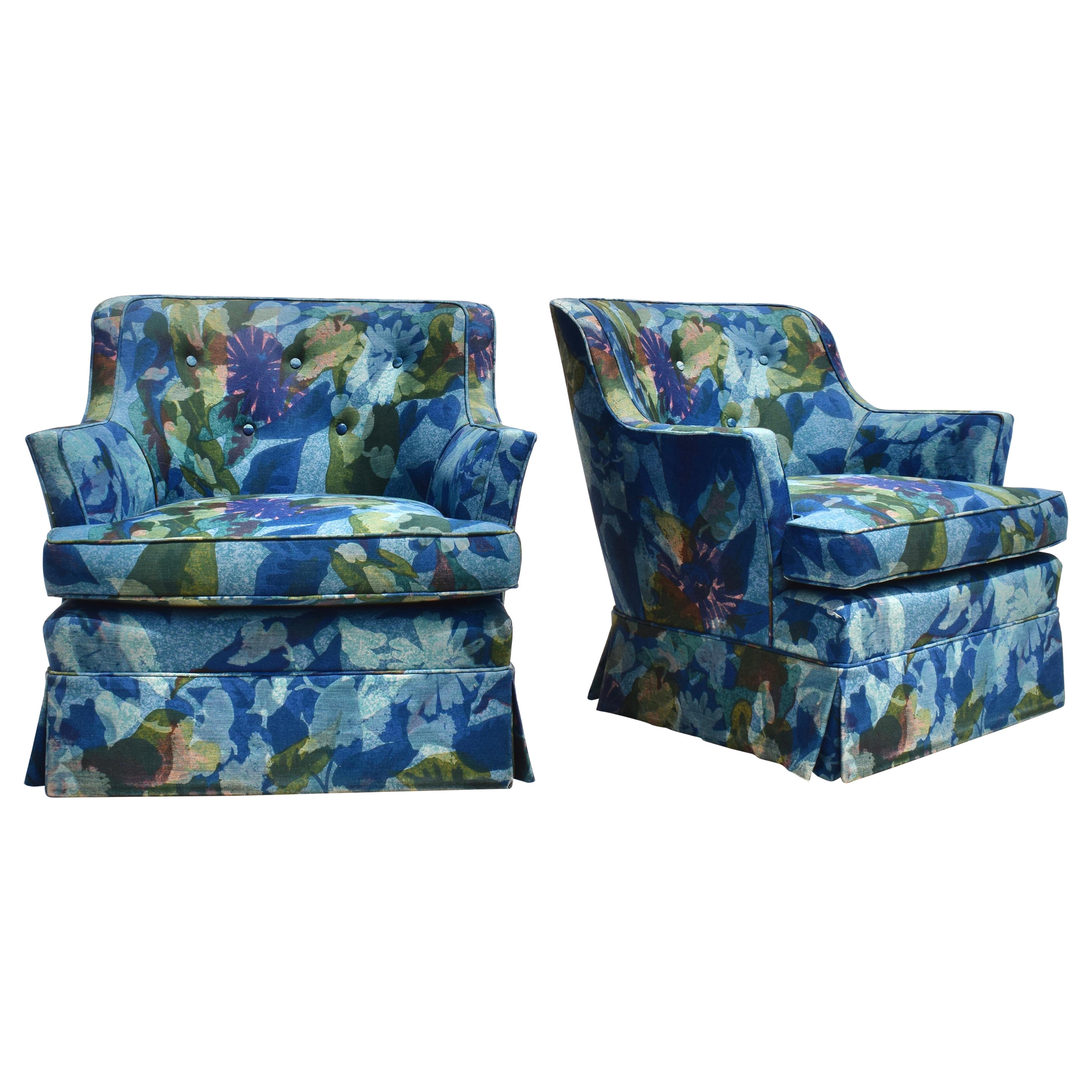 Edward Wormley Dunbar Swivel Chairs in Jack Lenor Larsen Floral Upholstery