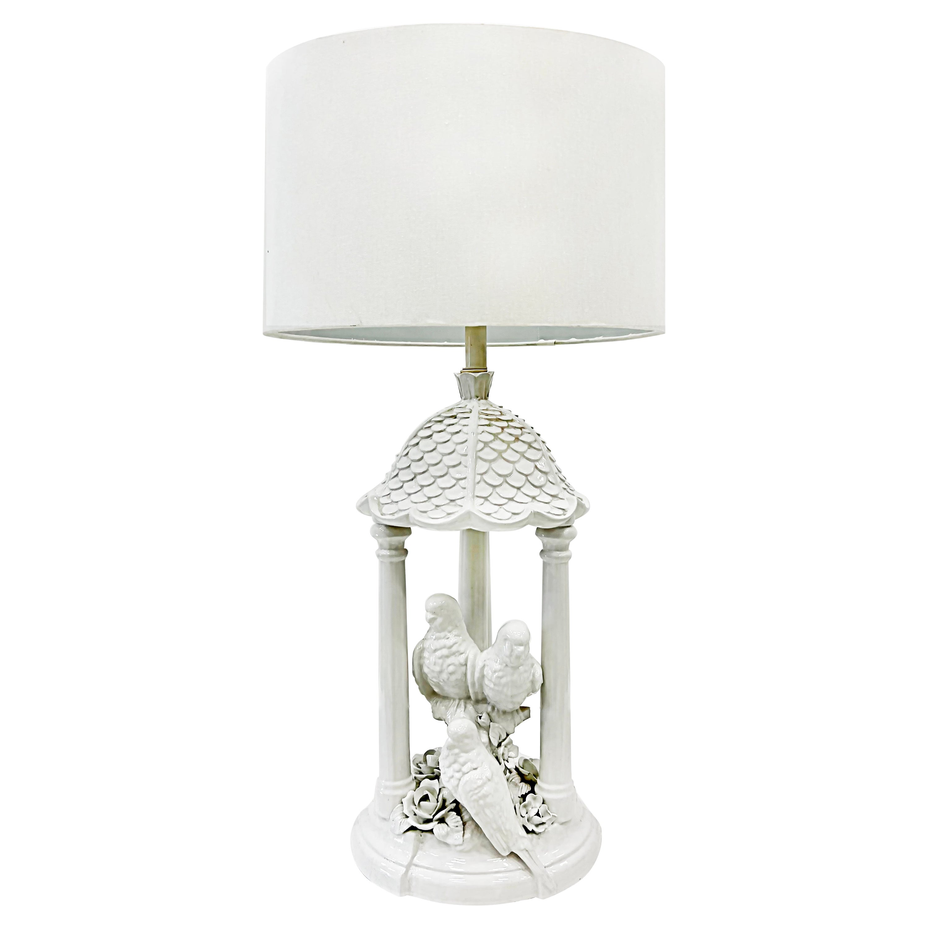 1960s Blanc De Chine Table Lamp with Parrots and Flowers For Sale