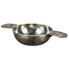 Sterling Silver Nappy Bowl with Reticulated Flower Basket Handles & Hallmarks