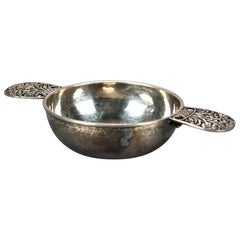 Sterling Silver Nappy Bowl with Reticulated Flower Basket Handles & Hallmarks