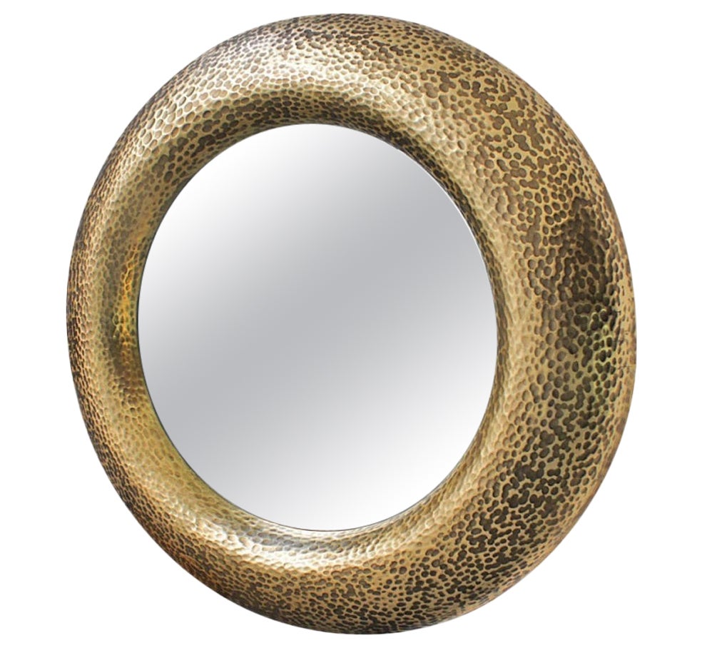 Quick Ship Contemporary Wall Mirror in Hammered Gold Texture For Sale