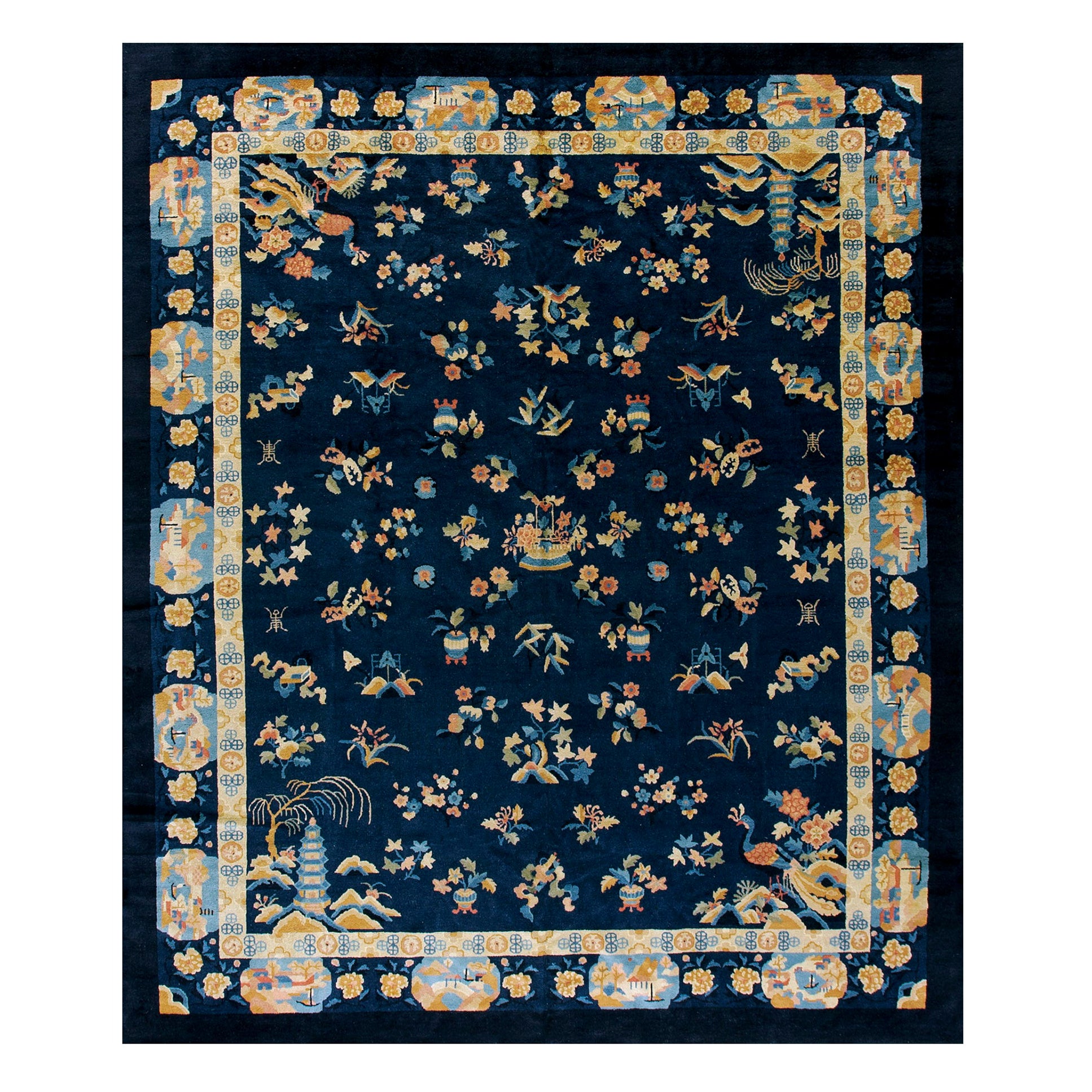 Antique Chinese Art Deco Rug 8' 2''x 9' 10'' For Sale