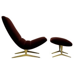 Sculptural Lounge Chair and Ottoman with Brass Base