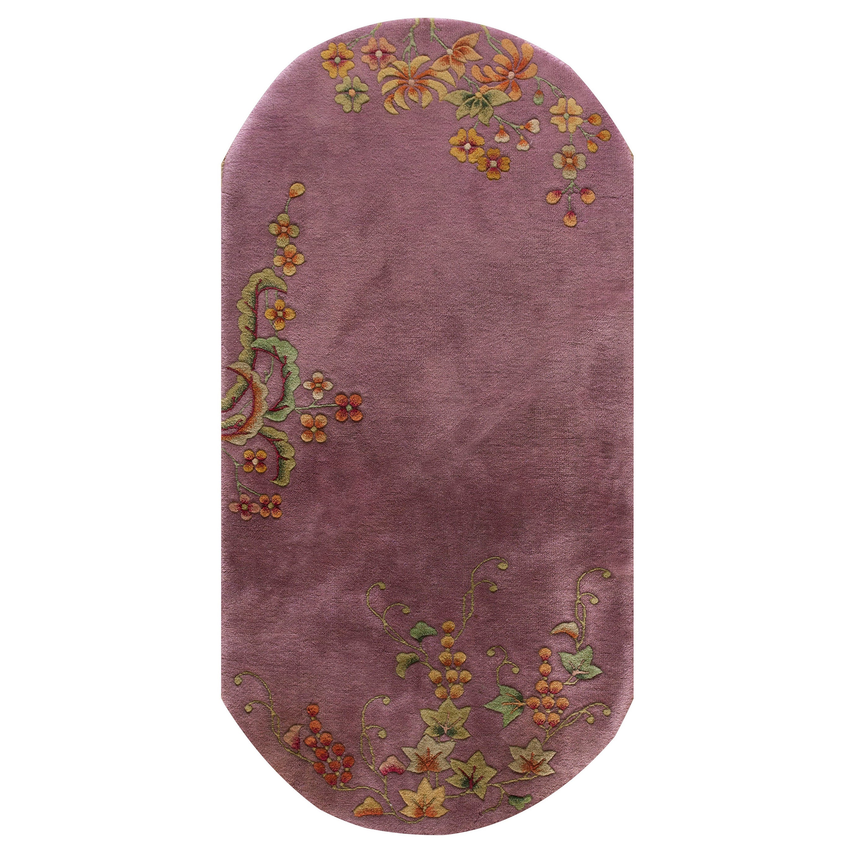 1920s Chinese Oval Art Deco Carpet ( 2' 6'' x 4' 8'' - 76 x 142 cm ) For Sale