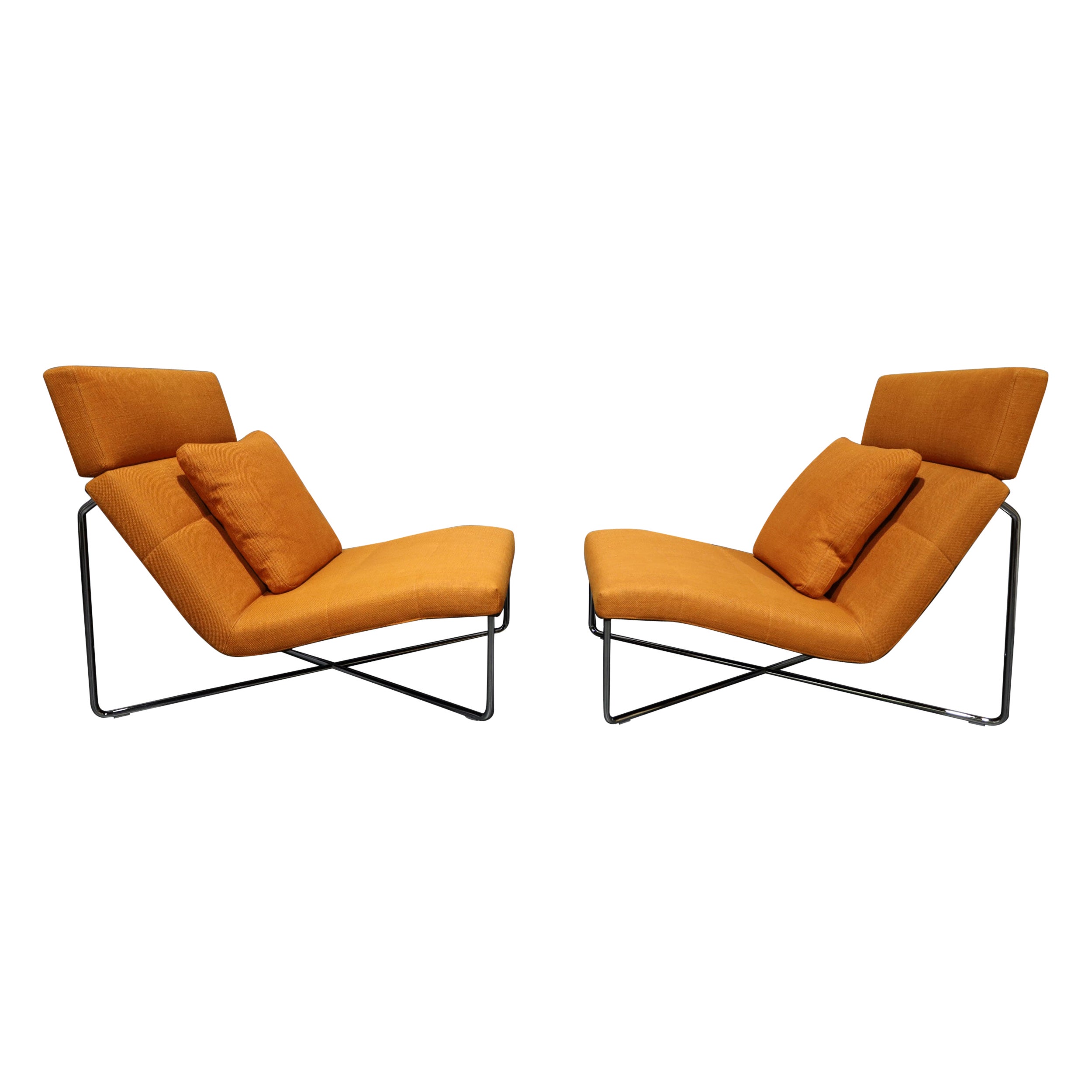 Rodolfo Dordoni for Minotti Lounge Chairs in Orange Woven Fabric