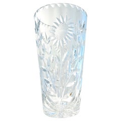Waterford-Sonnenblumenvase aus Kristall mit geätzten Glasdesigns, England, ca. 2010