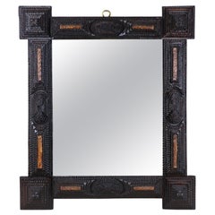 Rustic Tramp Art Wall Mirror with Spruce Branches, Austria circa 1890