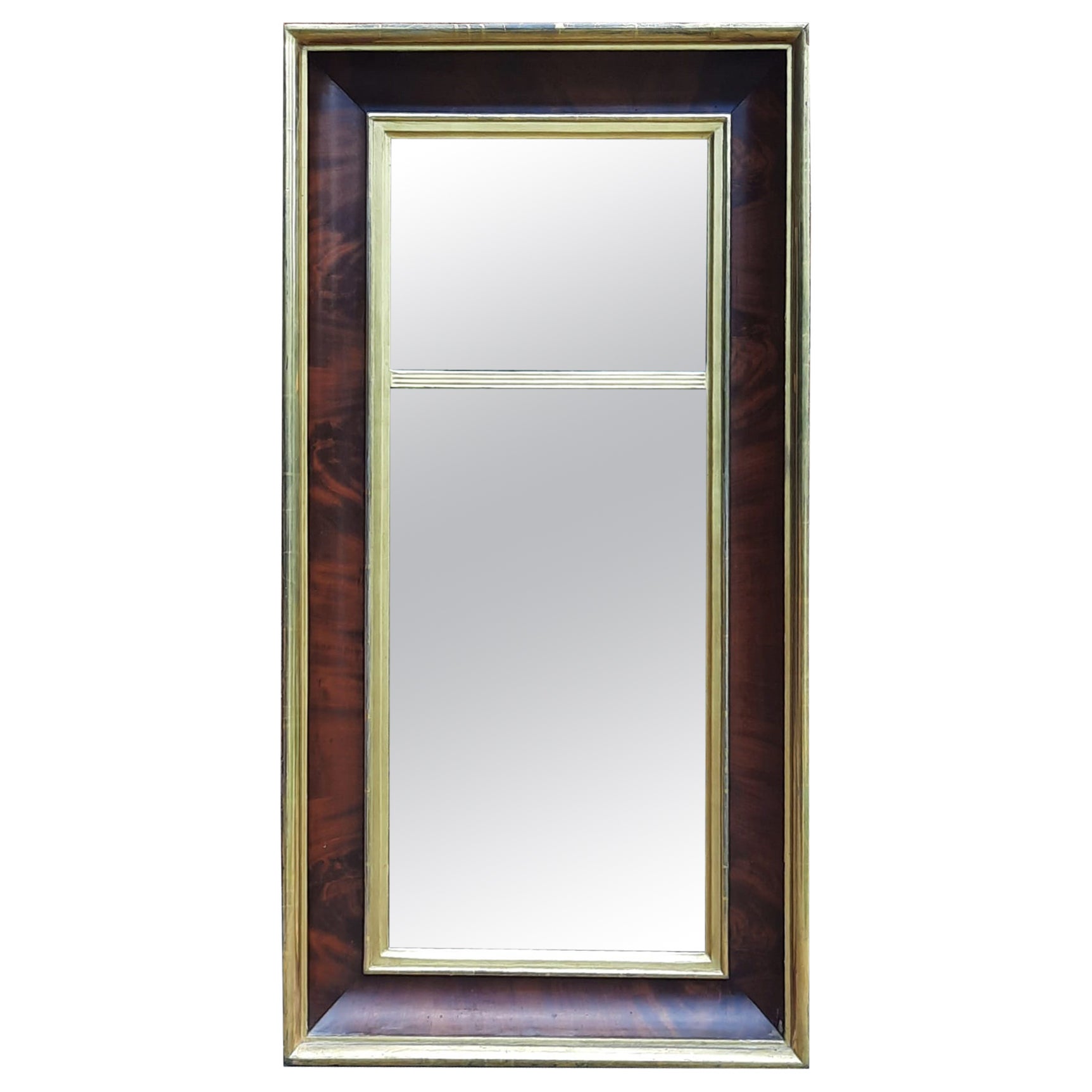 19th Century American Empire Parcel Gilt Flame Mahogany Frame Trumeau Mirror For Sale