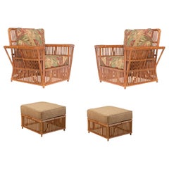 Vintage Stick Rattan Lounge Armchair and Ottoman  Presidents Living Room Set