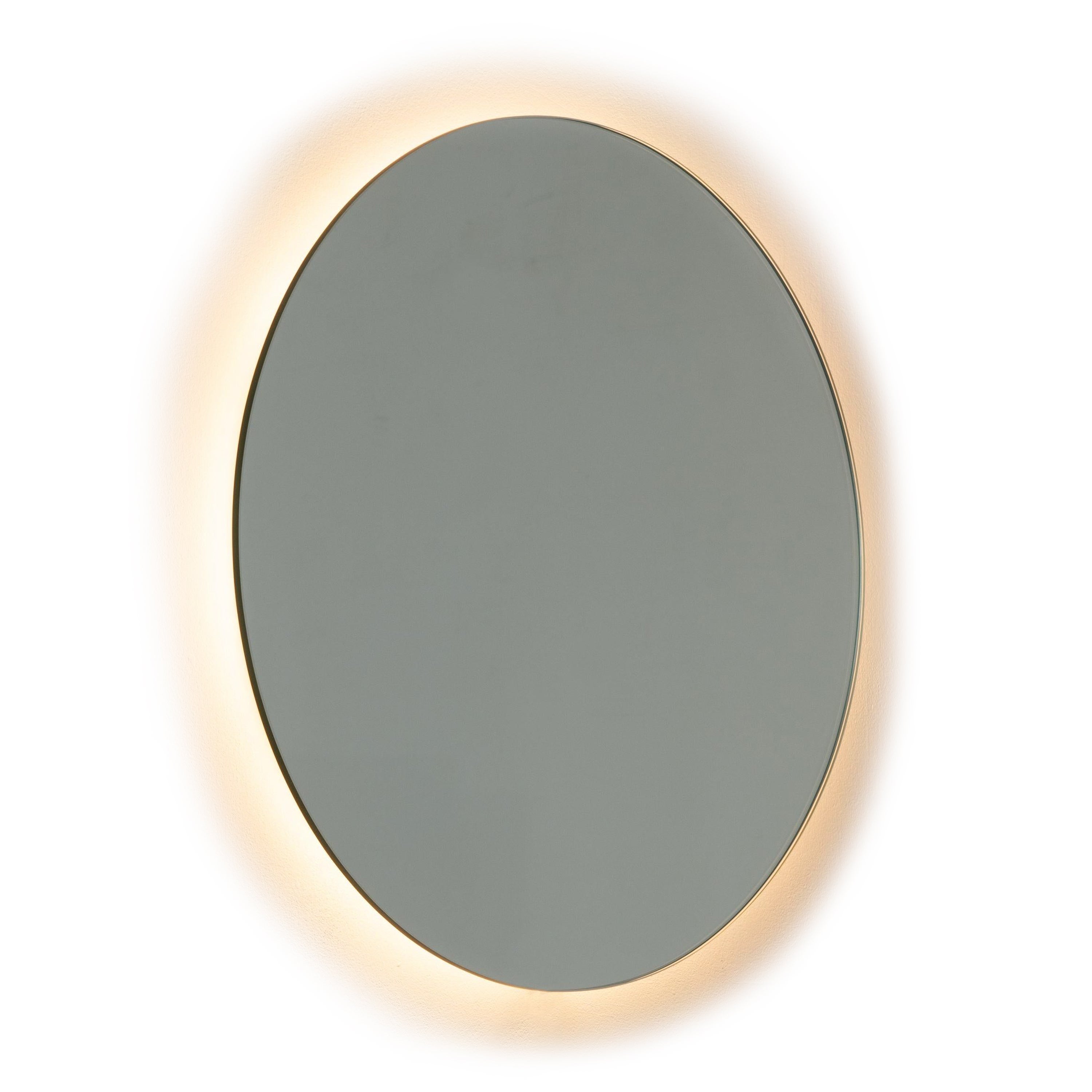 Orbis Back Illuminated Round Contemporary Frameless Mirror, Customisable, Large (grand)