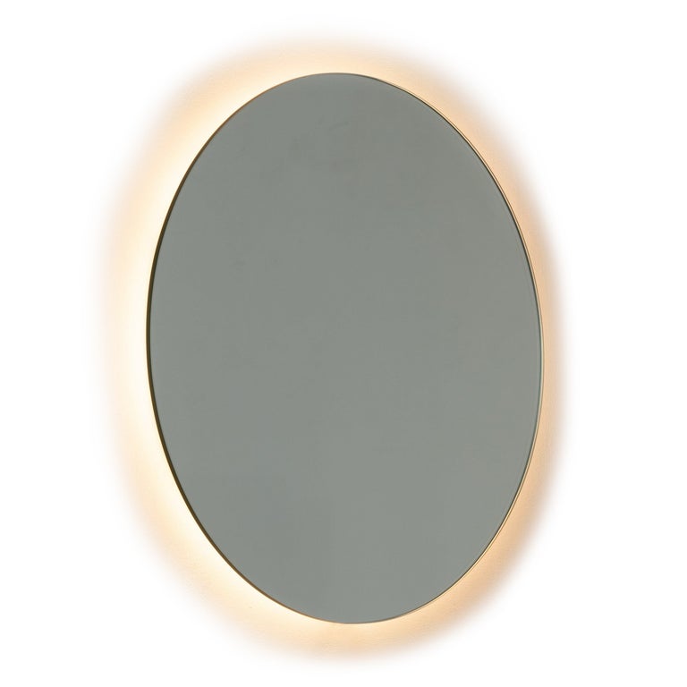 Orbis Back Illuminated Round Contemporary Frameless Mirror, Customisable, Large For Sale