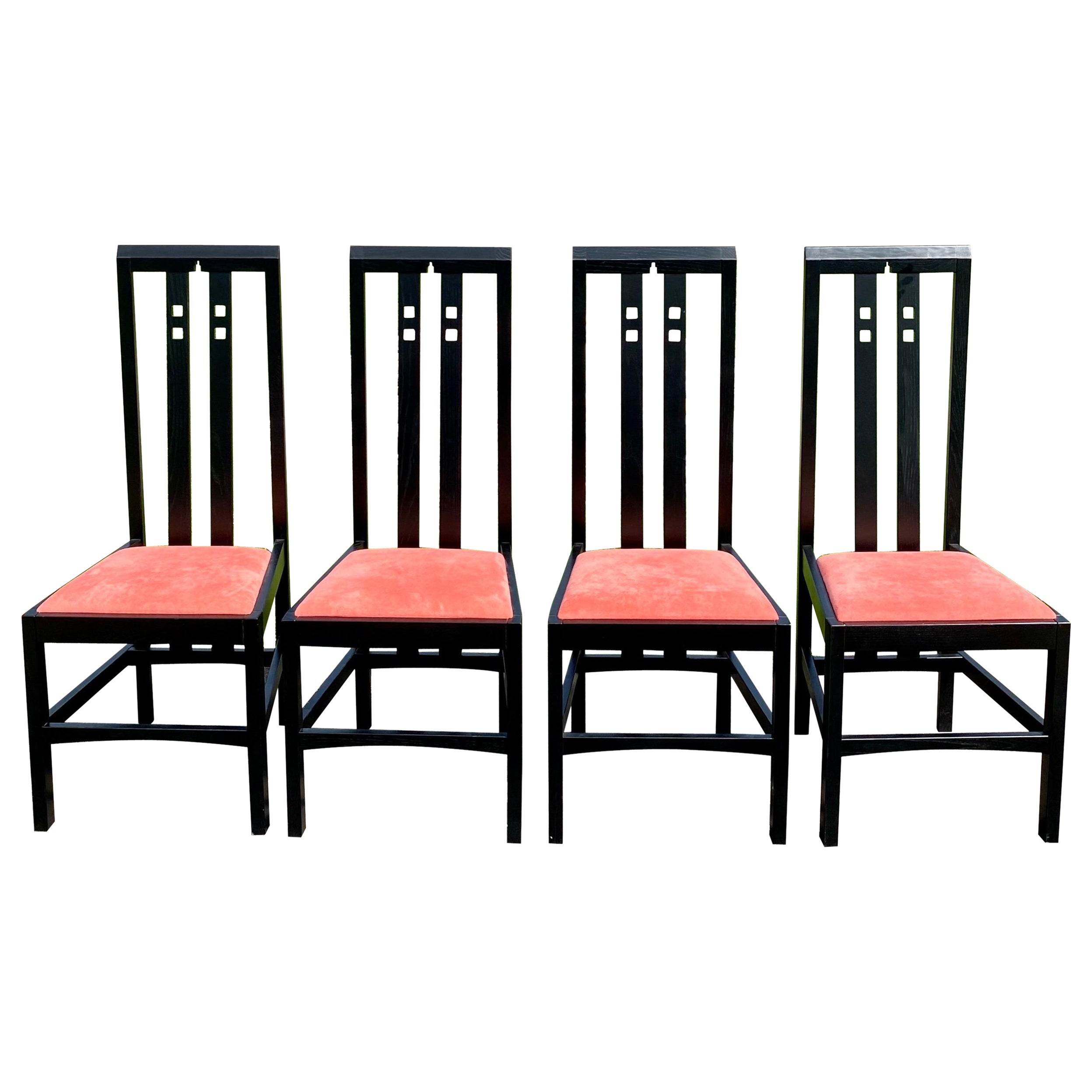 Modern Arts & Crafts Style Tall Black Wood Dining Side Chairs, Set of Four For Sale
