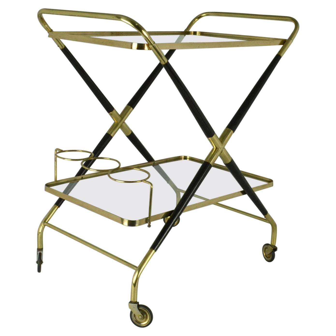 Cesare Lacca Bar Cart Cocktail Trolley Brass and Wood For Sale