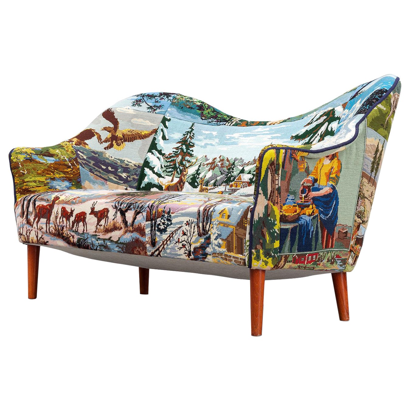 Einzigartiger „Samspel“ Loveseat von Carl Malmsten aus recyceltem Embriodery im Angebot