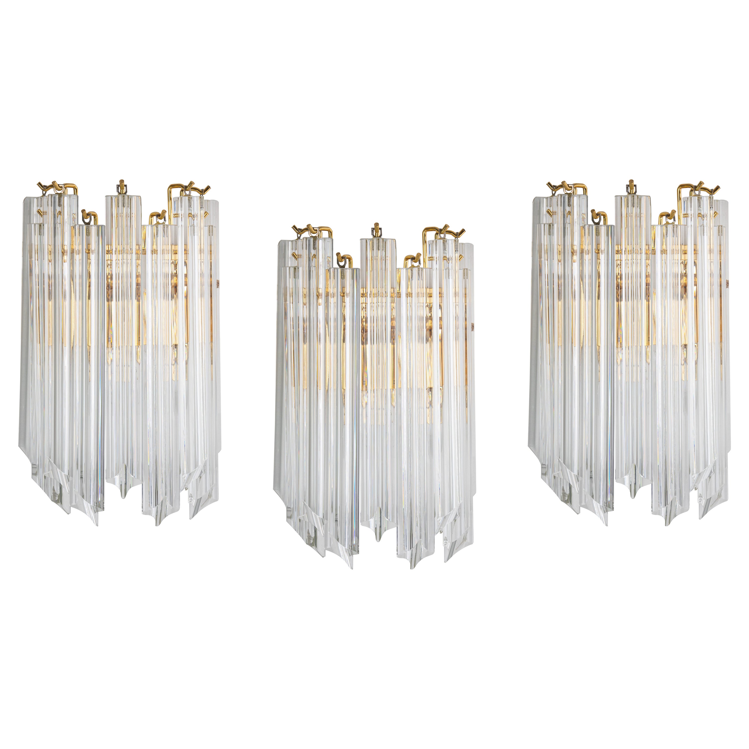 1 of 3 Crystal Glass Wall Lights in Venini Style, Italy, 1980s