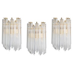 Retro 1 of 3 Crystal Glass Wall Lights in Venini Style, Italy, 1980s